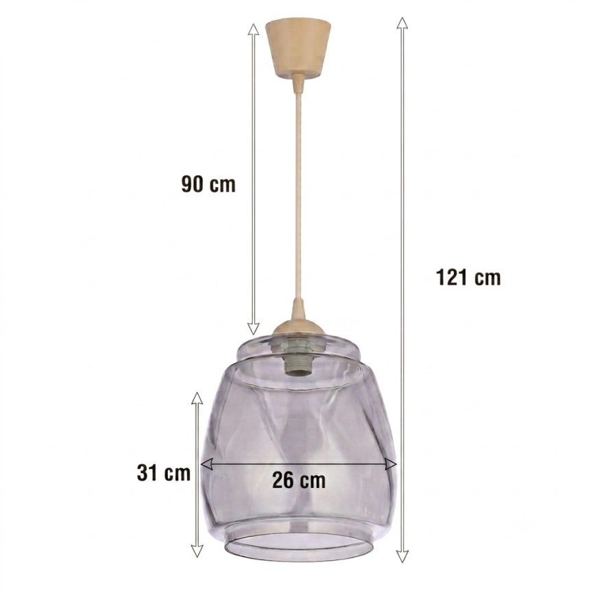 BRILAGI - LED-pendellampa på vajer RETRO GLASS 1xE27/60W/230V Ø 26 cm beige/rökgrå