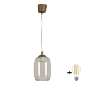 BRILAGI - LED-pendel på kabel RETRO GLASS 1xE27/60W/230V Ø 14 cm brun/rökgrå