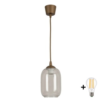 BRILAGI - LED-pendel på kabel RETRO GLASS 1xE27/60W/230V Ø 14 cm brun/rökgrå