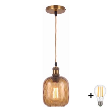 BRILAGI - LED pendel på kabel RETRO GLASS 1xE27/60W/230V Ø 14 cm guld/rökbrun