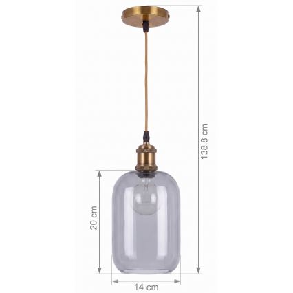 BRILAGI - LED Pendellampa på vajer RETRO GLASS 1xE27/60W/230V Ø 14 cm guld/rökgrå