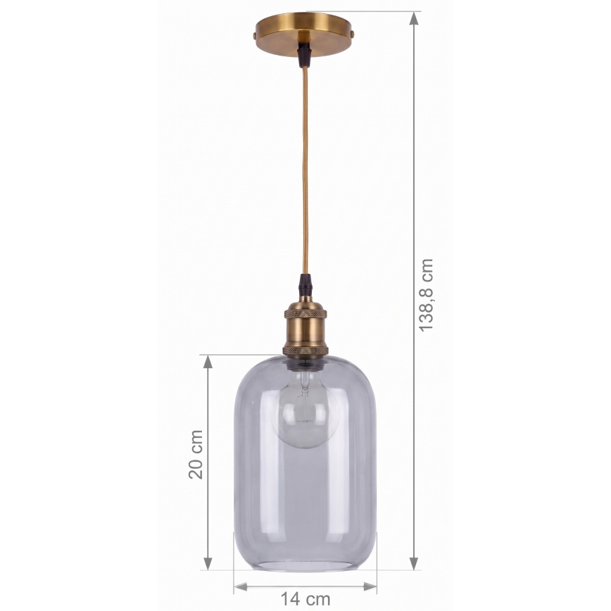 BRILAGI - LED Pendellampa på vajer RETRO GLASS 1xE27/60W/230V Ø 14 cm guld/rökgrå