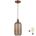 BRILAGI - LED-pendel på kabel RETRO GLASS 1xE27/60W/230V Ø 14 cm koppar/rökbrun