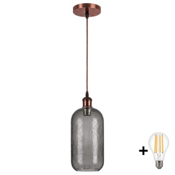 BRILAGI - LED-pendel på kabel RETRO GLASS 1xE27/60W/230V Ø 14 cm koppar/rökgrå