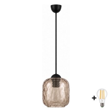 BRILAGI - LED-pendel på kabel RETRO GLASS 1xE27/60W/230V Ø 14 cm svart/rökbrun