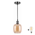BRILAGI - LED-pendel på kabel RETRO GLASS 1xE27/60W/230V Ø 14 cm svart/rökbrun