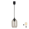 BRILAGI - LED-pendel på kabel RETRO GLASS 1xE27/60W/230V Ø 14 cm svart/rökgrå