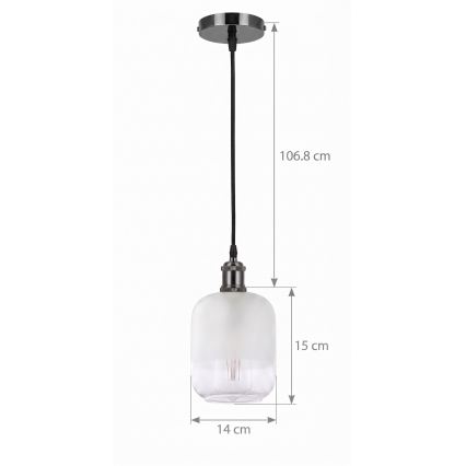 BRILAGI - LED-pendel på kabel RETRO GLASS 1xE27/60W/230V Ø 14 cm svart/vit