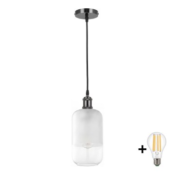 BRILAGI - LED-pendel på kabel RETRO GLASS 1xE27/60W/230V Ø 14 cm svart/vit