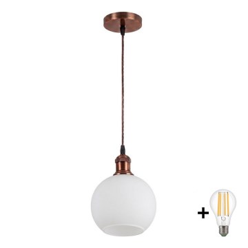 BRILAGI - LED-pendel på kabel RETRO GLASS 1xE27/60W/230V Ø 15 cm koppar/vit