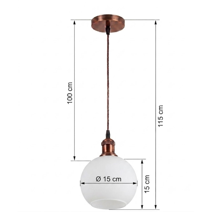 BRILAGI - LED-pendel på kabel RETRO GLASS 1xE27/60W/230V Ø 15 cm koppar/vit