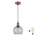 BRILAGI - LED-pendel på kabel RETRO GLASS 1xE27/60W/230V Ø 18 cm koppar/rökgrå