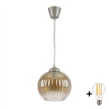 BRILAGI - LED-pendel på kabel RETRO GLASS 1xE27/60W/230V, Ø 18 cm, silver/rökbrun
