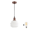 BRILAGI - LED-pendel på kabel RETRO GLASS 1xE27/60W/230V Ø 20 cm koppar/vit