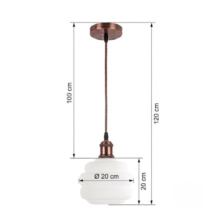 BRILAGI - LED-pendel på kabel RETRO GLASS 1xE27/60W/230V Ø 20 cm koppar/vit