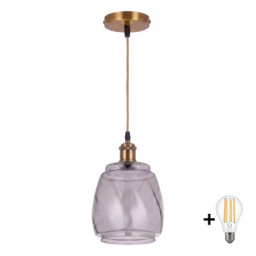 BRILAGI - LED-pendel på kabel RETRO GLASS 1xE27/60W/230V Ø 26 cm guld/rökgrå