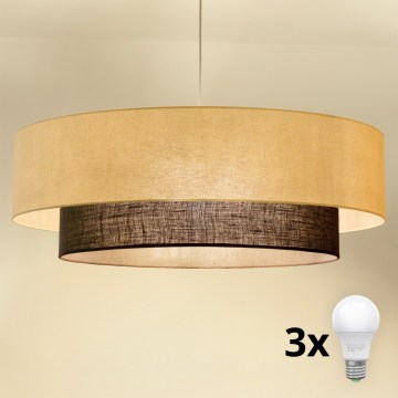 Brilagi - LED-pendel på sladd BOHO-stil 3xE27/15W/230V Ø 80 cm krämvit/brun