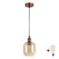 BRILAGI - LED-pendel på sladd RETRO GLASS 1xE27/60W/230V Ø 14 cm koppar/rökbrun