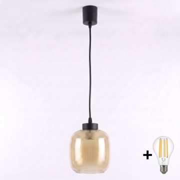 BRILAGI - LED-pendel på sladd RETRO GLASS 1xE27/60W/230V Ø 14 cm svart/rökbrun
