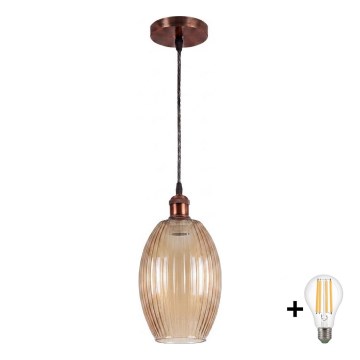 BRILAGI - LED-pendel på sladd RETRO GLASS 1xE27/60W/230V Ø 17 cm koppar/rökbeige