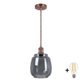 BRILAGI - LED-pendel på sladd RETRO GLASS 1xE27/60W/230V Ø 26 cm koppar/rökgrå