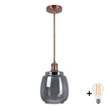 BRILAGI - LED-pendel på sladd RETRO GLASS 1xE27/60W/230V Ø 26 cm koppar/rökgrå