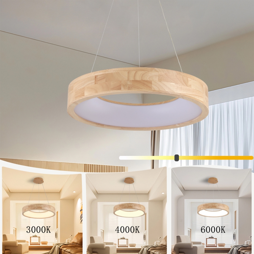 Brilagi - LED-pendel på vajer FALCON WOOD LED/30W/230V 3000/4000/6000K Ø 45 cm trä