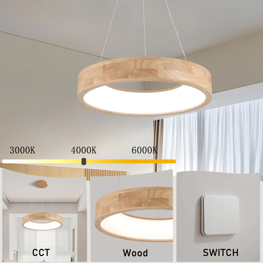 Brilagi - LED-pendel på vajer FALCON WOOD LED/30W/230V 3000/4000/6000K Ø 45 cm trä