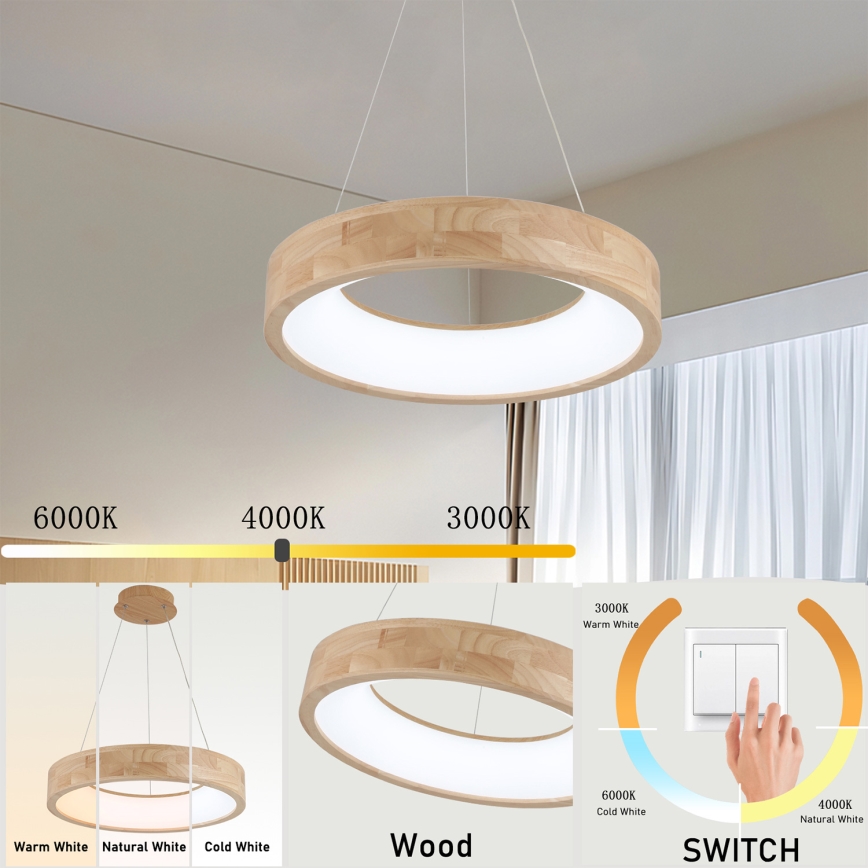 Brilagi - LED-pendel på vajer FALCON WOOD LED/30W/230V 3000/4000/6000K Ø 45 cm trä