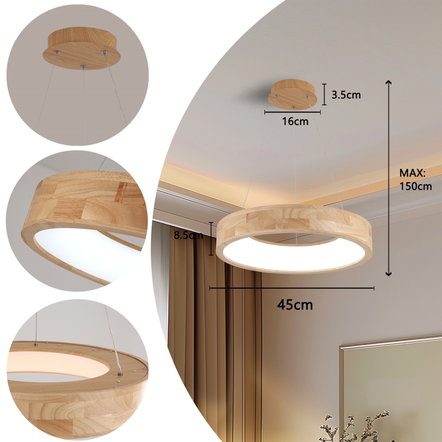 Brilagi - LED-pendel på vajer FALCON WOOD LED/30W/230V 3000/4000/6000K Ø 45 cm trä