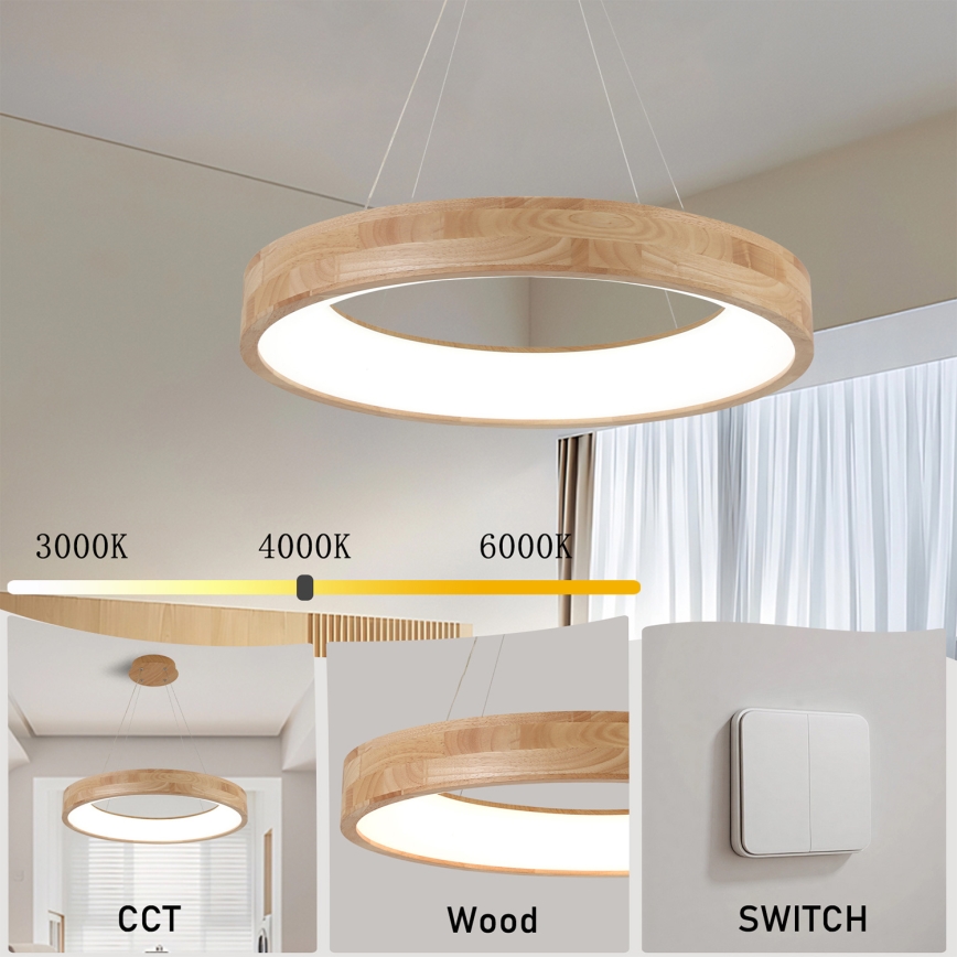 Brilagi - FALCON WOOD pendellampa på vajer LED/40W/230V 3000/4000/6000K Ø 60 cm trä