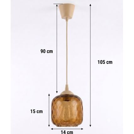 BRILAGI - LED-pendel på kabel RETRO GLASS 1xE27/60W/230V Ø 14 cm beige/rökbrun