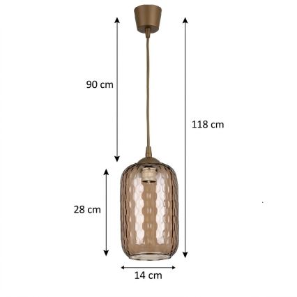 BRILAGI - LED-pendellampa med sladd RETRO GLASS 1xE27/60W/230V Ø 14 cm brun//rökbrun