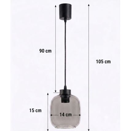 BRILAGI - LED-pendel på vajer RETRO GLASS 1xE27/60W/230V Ø 14 cm svart/rökgrå