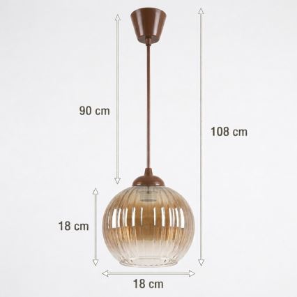 BRILAGI - LED-pendellampa på vajer RETRO GLASS 1xE27/60W/230V Ø 18 cm brun/rökbrun