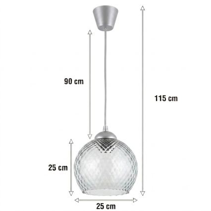 BRILAGI - LED-pendel på kabel RETRO GLASS 1xE27/60W/230V Ø 25 cm silver/rökgrå