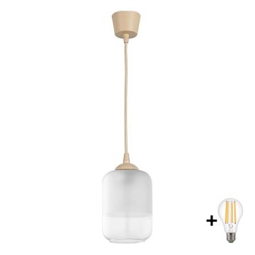 BRILAGI - LED-pendel på vajer RETRO GLASS 1xE27/60W/230V Ø 14 cm beige/vit