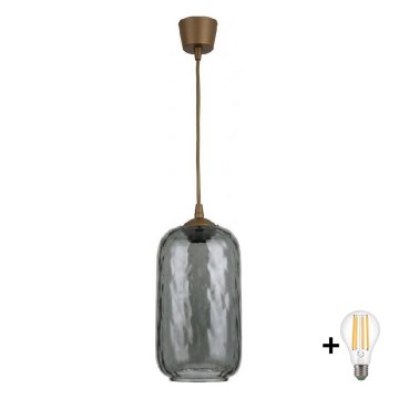 BRILAGI - LED-pendel på vajer RETRO GLASS 1xE27/60W/230V Ø 14 cm brun/rökgrå
