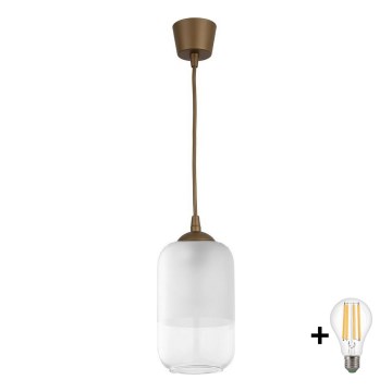 BRILAGI - LED-pendel på vajer RETRO GLASS 1xE27/60W/230V Ø 14 cm brun/vit