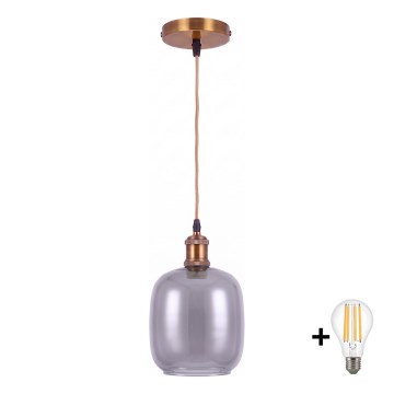 BRILAGI - LED-pendel på vajer RETRO GLASS 1xE27/60W/230V Ø 14 cm guld/rökgrå
