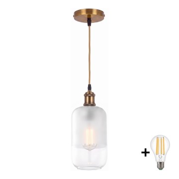 BRILAGI - LED-pendel på vajer RETRO GLASS 1xE27/60W/230V Ø 14 cm guld/vit