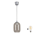 BRILAGI - LED-pendel på vajer RETRO GLASS 1xE27/60W/230V Ø 14 cm silver/rökgrå
