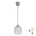 BRILAGI - LED-pendel på vajer RETRO GLASS 1xE27/60W/230V Ø 14 cm silver/vit