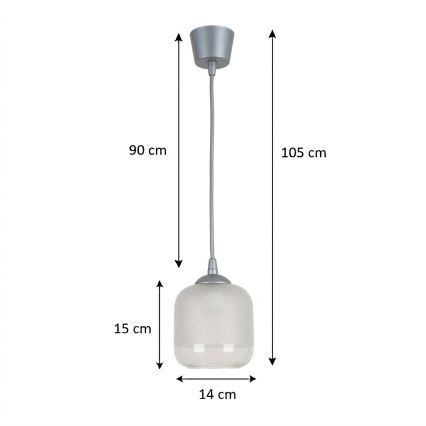 BRILAGI - LED-pendel på vajer RETRO GLASS 1xE27/60W/230V Ø 14 cm silver/vit