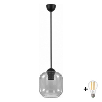 BRILAGI - LED-pendel på vajer RETRO GLASS 1xE27/60W/230V Ø 14 cm svart/rökgrå