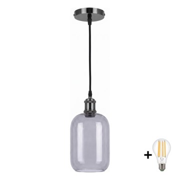 BRILAGI - LED-pendel på vajer RETRO GLASS 1xE27/60W/230V Ø 14 cm svart/rökgrå