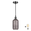BRILAGI - LED-pendel på vajer RETRO GLASS 1xE27/60W/230V Ø 14 cm svart/rökgrå