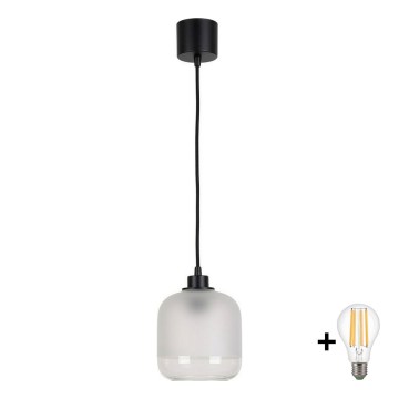 BRILAGI - LED-pendel på vajer RETRO GLASS 1xE27/60W/230V Ø 14 cm svart/vit