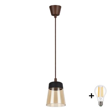 BRILAGI - LED-pendel på vajer RETRO GLASS 1xE27/60W/230V Ø 15,5 cm brun/rökbeige/svart