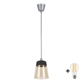 BRILAGI - LED-pendel på vajer RETRO GLASS 1xE27/60W/230V Ø 15,5 cm silver/rökbeige/svart
